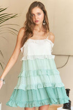 ADORA Mini Dress Ruffled Tiered Swiss Dot Gum Leaf Strappy Gum Leaf a9869e46-7683-4ecc-ad9a-98b7d1349b88-Min Trendsi