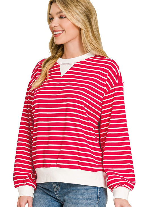 Zenana Striped Ribbed Hem Sweatshirt