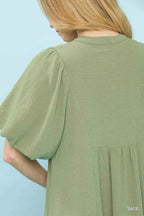 Umgee Midi Dress Sage Ruffled Puff Short Sleeve with V Neck Lace Detail a99e3031-e14c-439d-8124-3fc0e9b563b0-Max-Origin Trendsi