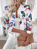 Women's Jacket Floral Printed Zip Up Long Sleeve Outwear Floral a9b3a6eecc934637985a2a364e18c1f6-Max-Origin Trendsi