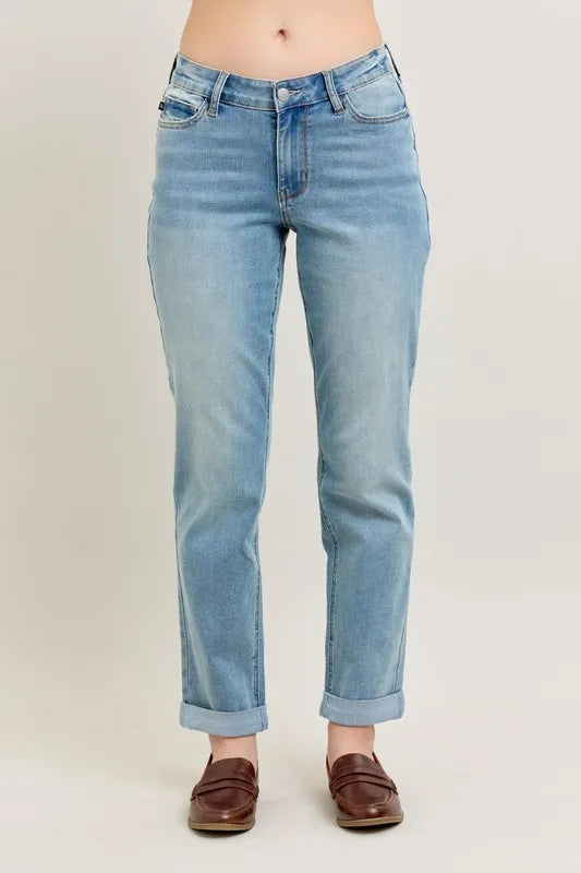 Judy Blue Plus Size V-Front Cuff Boyfriend Jeans