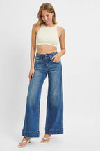 RISEN Women's Jeans High Rise Ankle Wide Seam Detailed Dark Washed Denim a9b77862d2884b68bcbe97a537b9dcdd-Max-Origin Trendsi