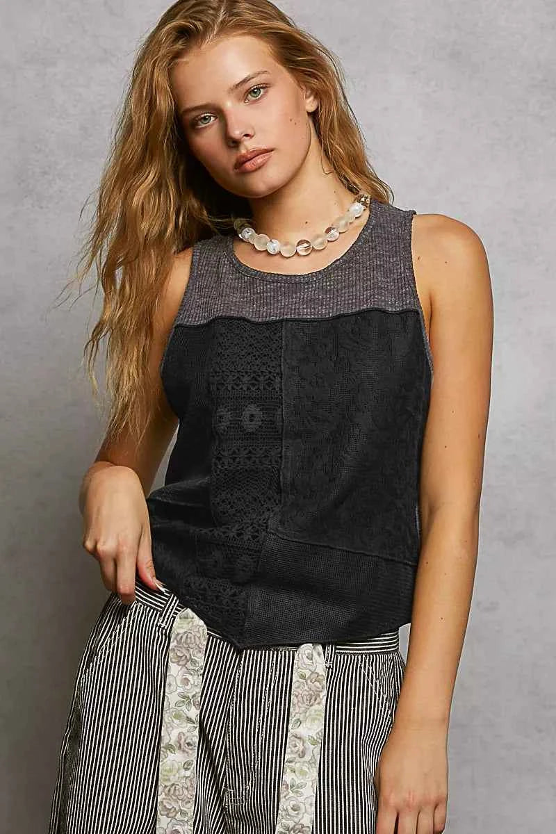 POL Ribbed Round Neck Cropped Tank with Lace Detail STONE BLACK a9d16705-9cbc-4c4f-b3d9-249932a67bf3-Max-Origin Trendsi