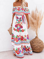 Floral Maxi Dress Off Shoulder Ruffle Belted High Waisted Ruched White a9e2d3e4-3e4c-4edc-8f9b-d2b742d3bb03-Max-Origin Trendsi