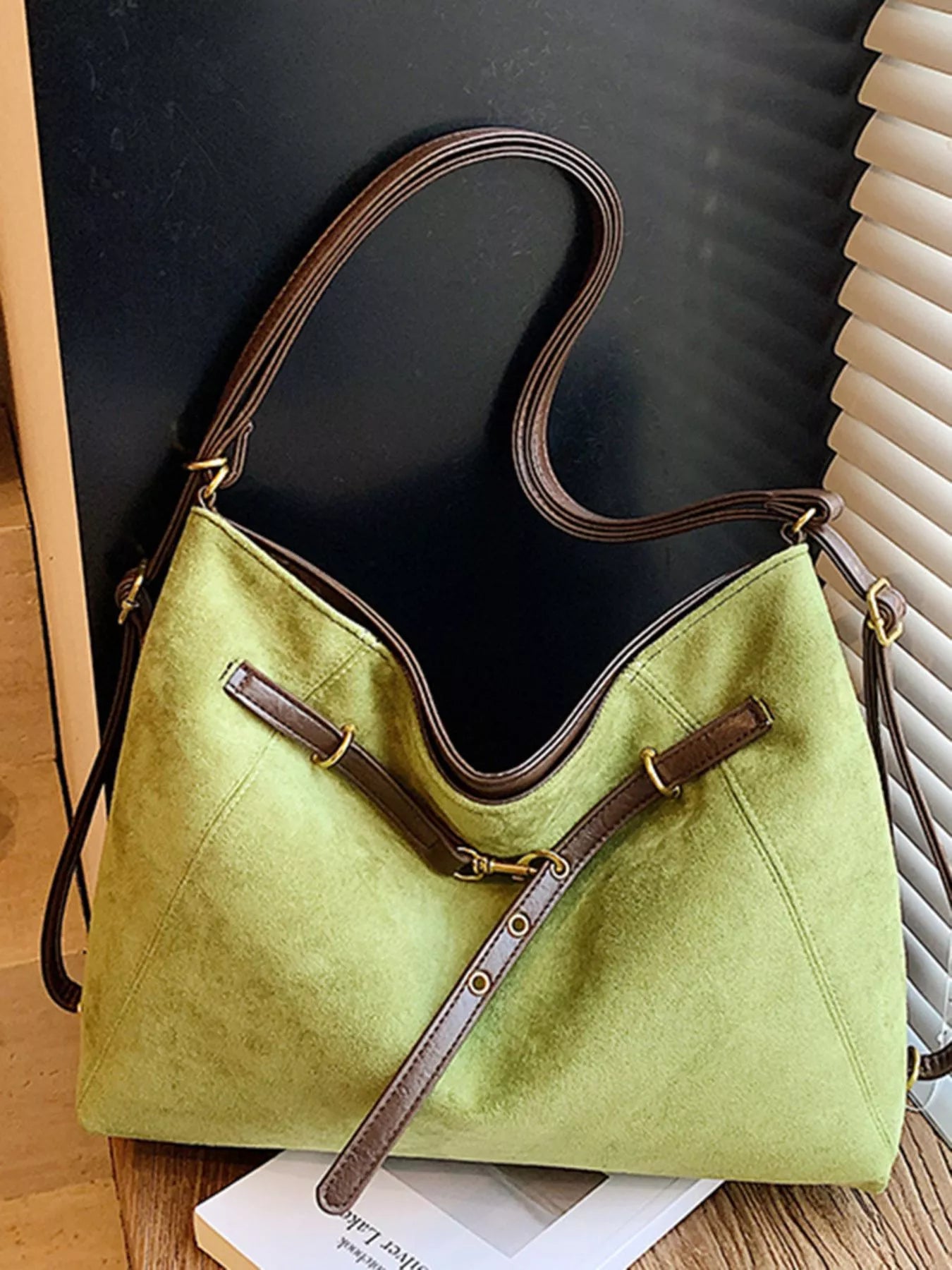 Womens Suede Tote Bag Large Handbag Green One Size a9e98012-f9df-494c-8283-8ba29f3dfff7-Max-Origin Trendsi