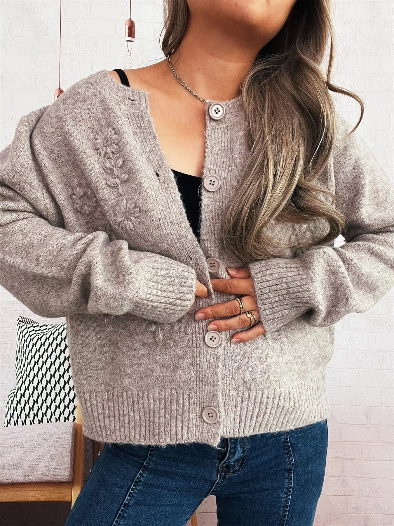 Women's Cardigan Flower Embroidered Button Up Ribbed Hem Round Neck a9f237ac-434b-4e6e-97a6-24e23a4be956-Max-Origin Trendsi