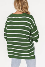 Stripe Knit Top Women's Collared Button Drop Shoulder Side Slit Long Sleeve a9f5d483-fbf6-4842-942c-7db54bcc0523-Max Trendsi