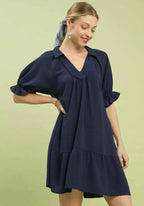 Umgee Babydoll Dress Navy Tiered Puff Short Sleeve Ruffled a9fd3caf-f0b9-47d9-a42f-89b3daea68ea-Max-Origin Trendsi