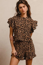 BiBi Leopard Outfit Set Waffle Texture Layered Ruffle Sleeve Top and Shorts aa00162fe14a4a79889545970c35b9d6-Max-Origin Trendsi