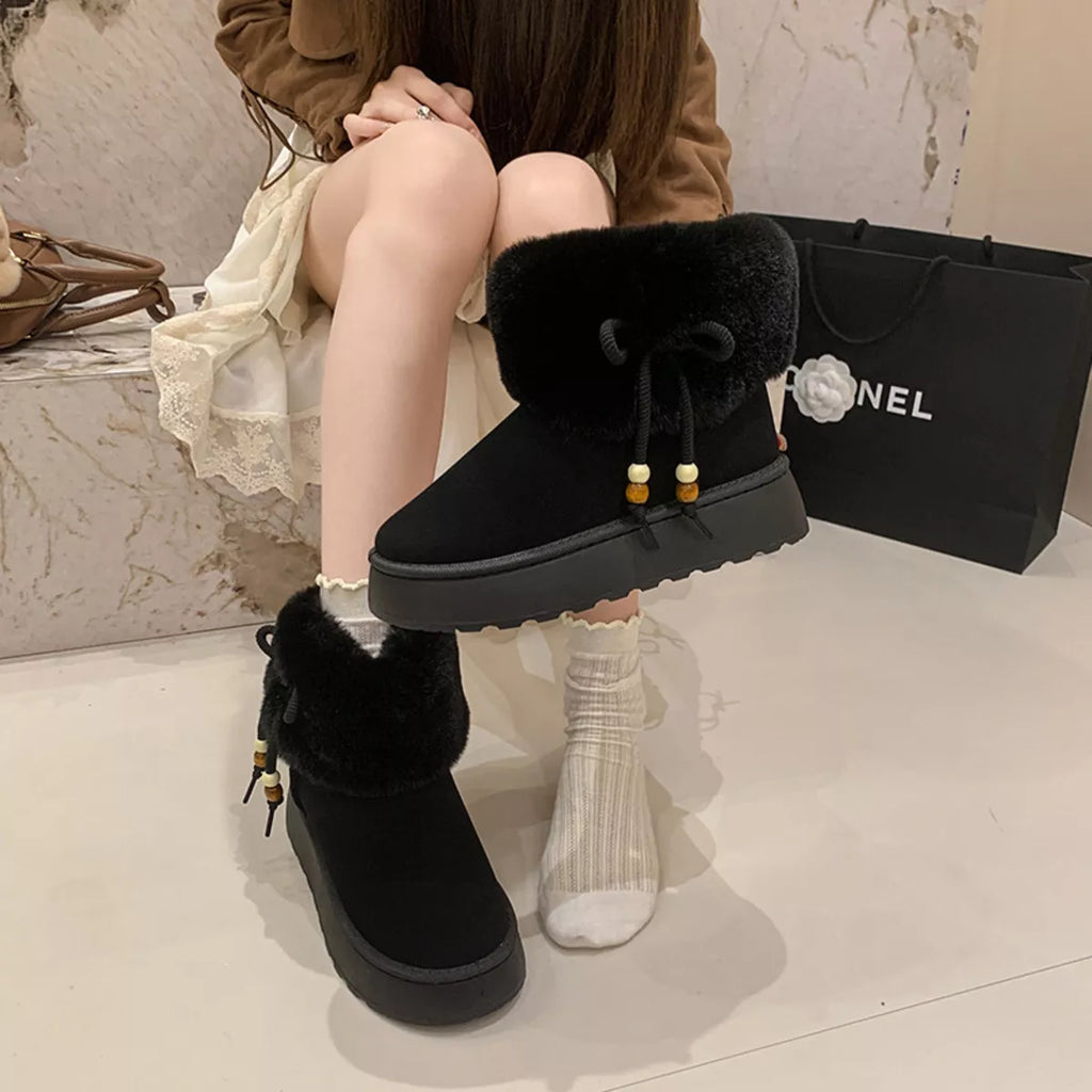 Women's Boots Faux Fur Fluff Suede Bow Round Toe Platform Low Heels aa0336474eb643c4a5bfd9ad8a08c937-Max-Origin Trendsi