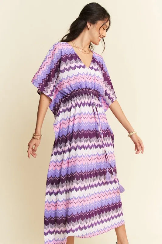 Davi & Dani Midi Dress Lilac Multi Color Wavy Tie Waist Flowy Sleeve aa06cad54c0948c493372dd76459420c-Max-Origin Trendsi