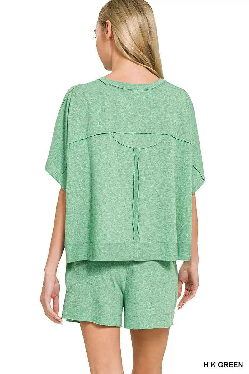 Zenana Exposed Seam Boxy Top & Shorts Set