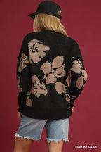 Umgee Womens Sweater Black Floral Taupe Long Sleeve Oversized Pullover aa10f9f0-9942-4266-a655-c6d8a7eb8d5a-Max-Origin Trendsi
