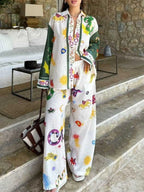 Women's Outfit Set Button Up Shirt and Wide Leg Pants White Summer Print 2 Pcs aa11d7f2-21d0-41ef-bb1a-b847ac29cfb0-Max-Origin Trendsi