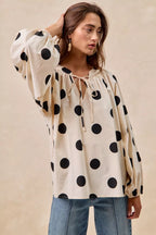 BiBi Womens Blouse Polka Dot Exaggerated Balloon Long Sleeves Top aa14db4691a2446f862634a8d43a59d9-Max-Origin Trendsi