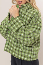 HYFVE Women Jacket Tweed Green Plaid Button Up Collared Neck Long Sleeve Outwear aa2dfc7f-2a99-41b1-8dfc-81975f867828-Max Trendsi