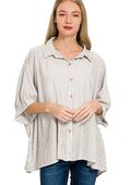 Zenana Woven Stripe Button Down Boxy Shirt