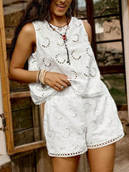 Women's Outfit Set Chrochet White Eyelet Embroidered Tank and Shorts Set aa59c85c-eef4-46c1-b8cb-c1e07137cc1e-Max-Origin Trendsi