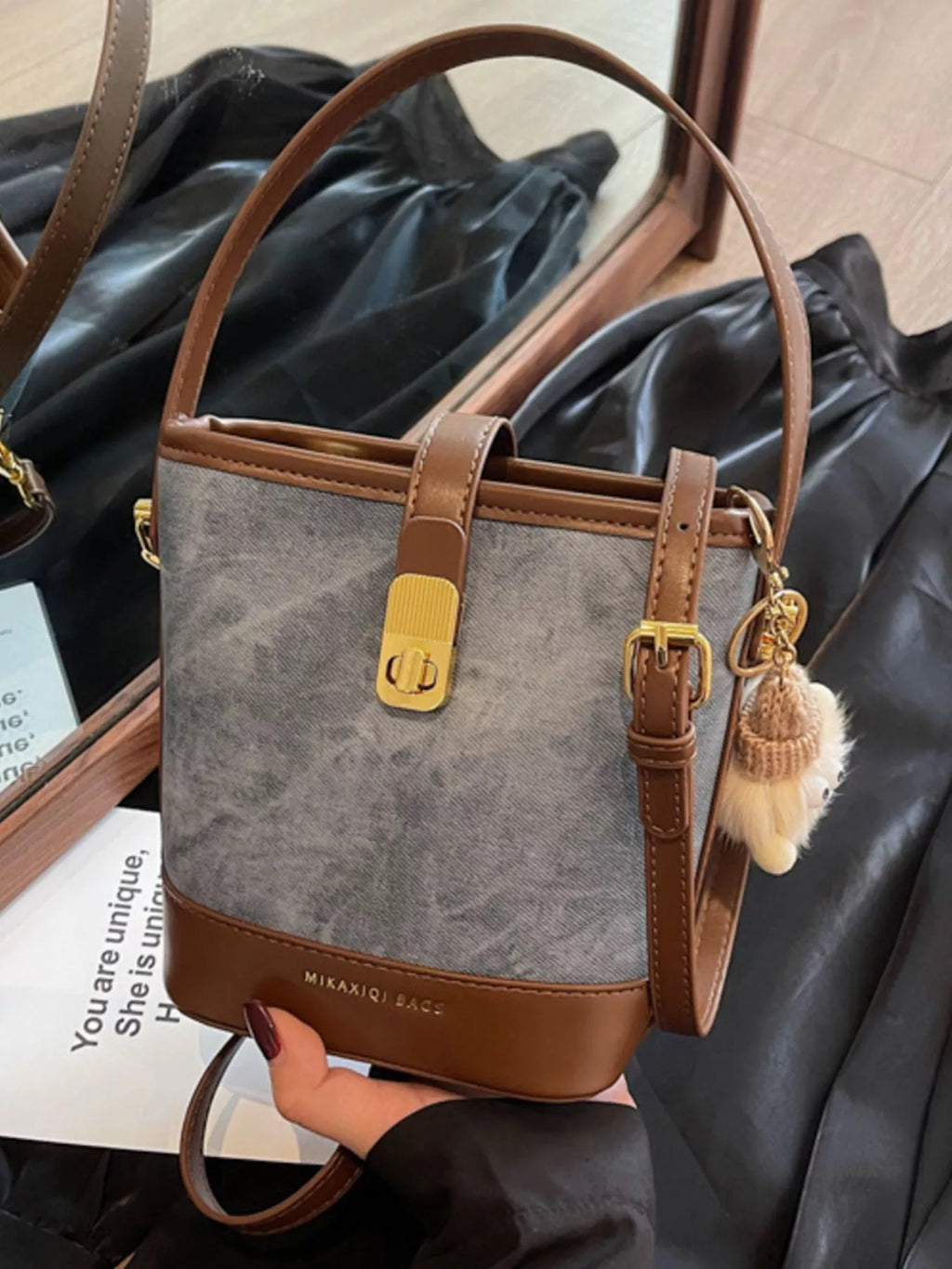 Womens Bucket Dark Brown Pu Leather Crossbody Bag Blue One Size aa6f9a89-2b7a-4db8-8e45-ef0612227b67-Max-Origin Trendsi