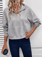 Womens Sweatshirt Textured Gray Half Zip Long Sleeve Top aa77879c02f742b4936a39fd6df3da4a-Max-Origin Trendsi
