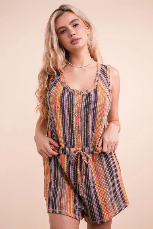 VERY J Romper Crochet Multi Brick Mix Color Striped Casual Summer Overall aa85093fd6054b31919945f3b143f526-Max-Origin Trendsi