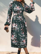 Midi Dress Floral Ruched Printed Mock Neck Long Sleeve Black Forest aa88024e-d9ad-459a-8531-17ecdea314ff-Max Trendsi