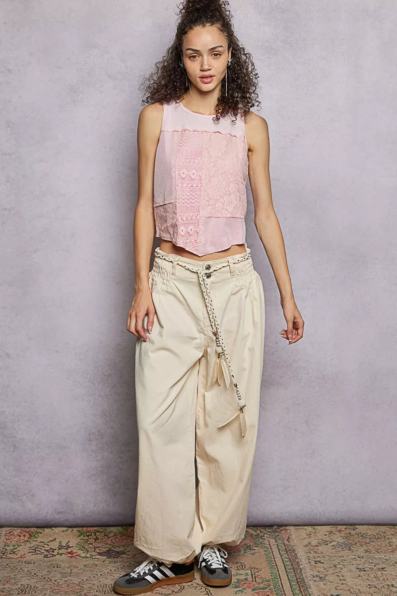 POL Cropped Tank Top Pink Blush Ribbed Round Neck with Lace Detail aa8a20bd-4b4a-490f-9d90-c4f0887521bb-Max-Origin Trendsi