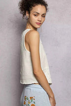POL Ribbed Round Neck Cropped Tank with Lace Detail