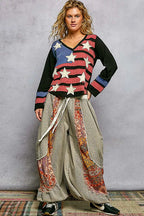 POL Double Gauze American Flag Patch V-Neck Long Sleeve T-Shirt aa9030d3-d77b-4962-a938-96001f025947-Max-Origin Trendsi