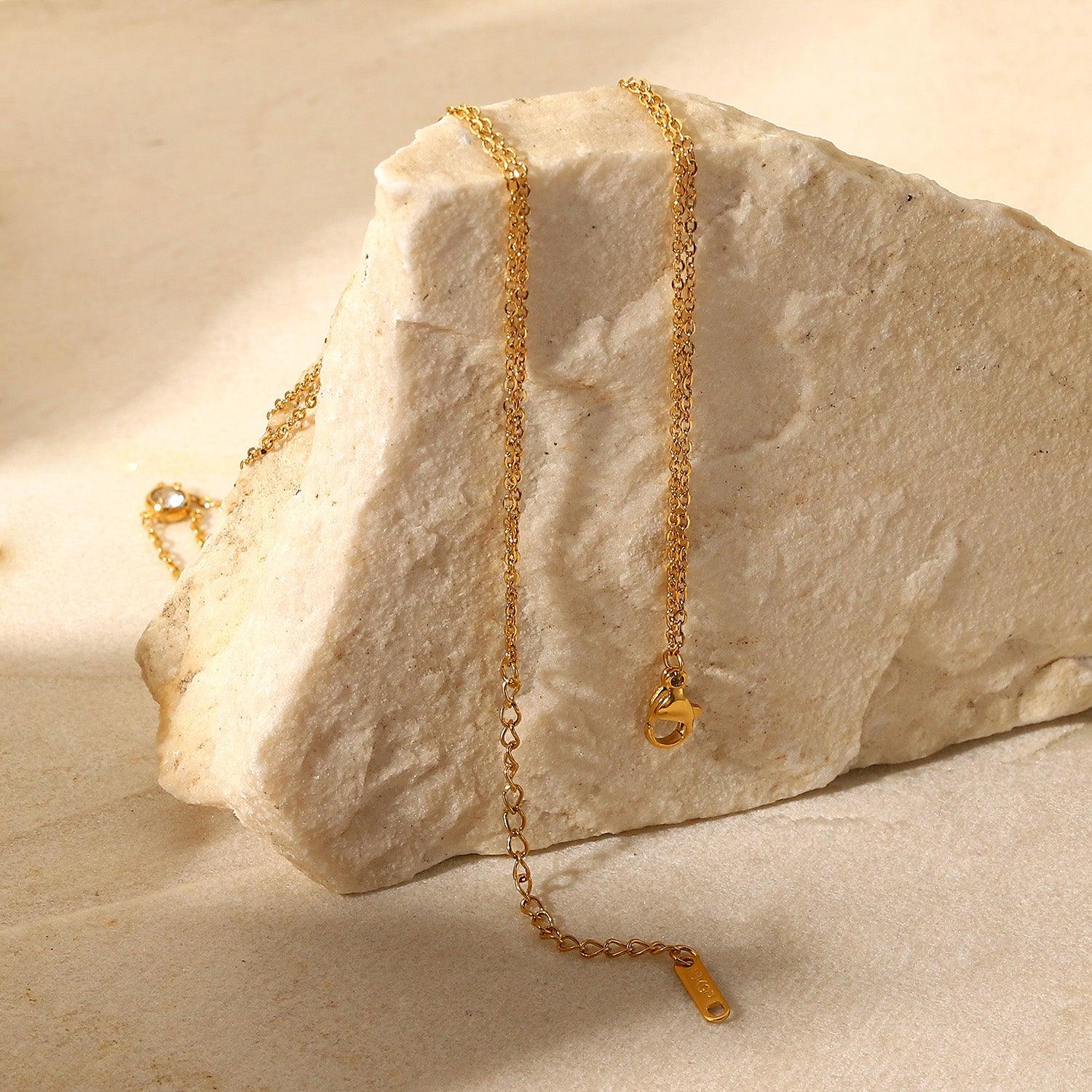 Necklace Stainless Steel Zircon Double-Layered Pendant aa9be27f-1c77-4864-a32d-57276036549d-Max Trendsi