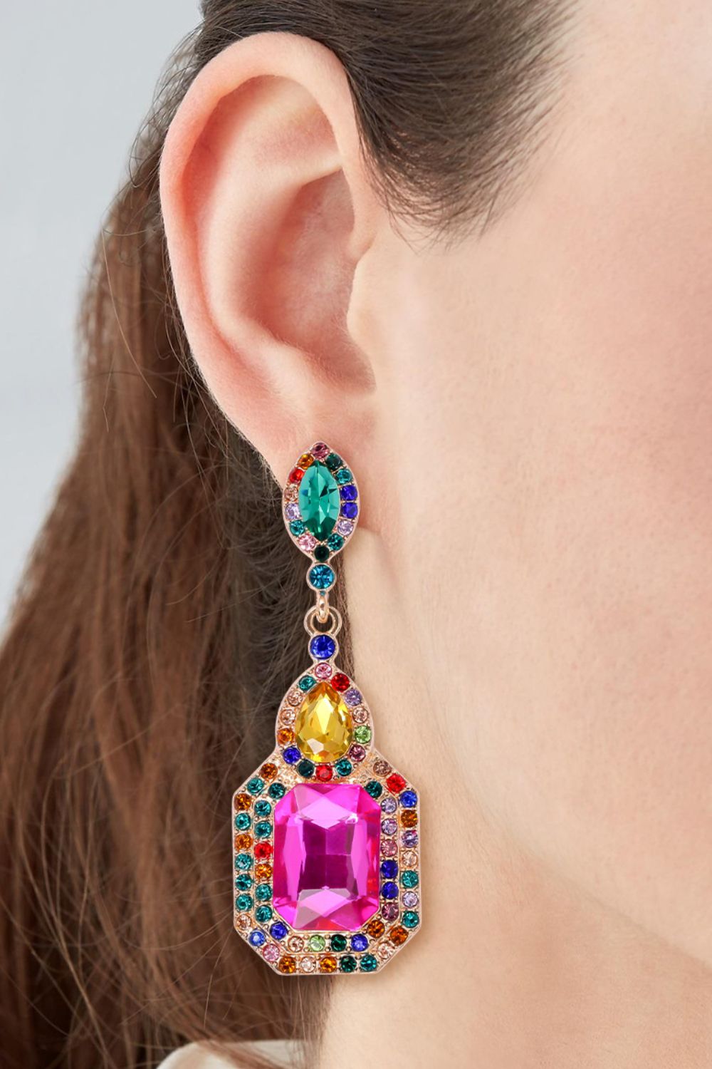 Dangle Earrings Alloy Rhinestone Square Colorful Women Fashion Jewelry