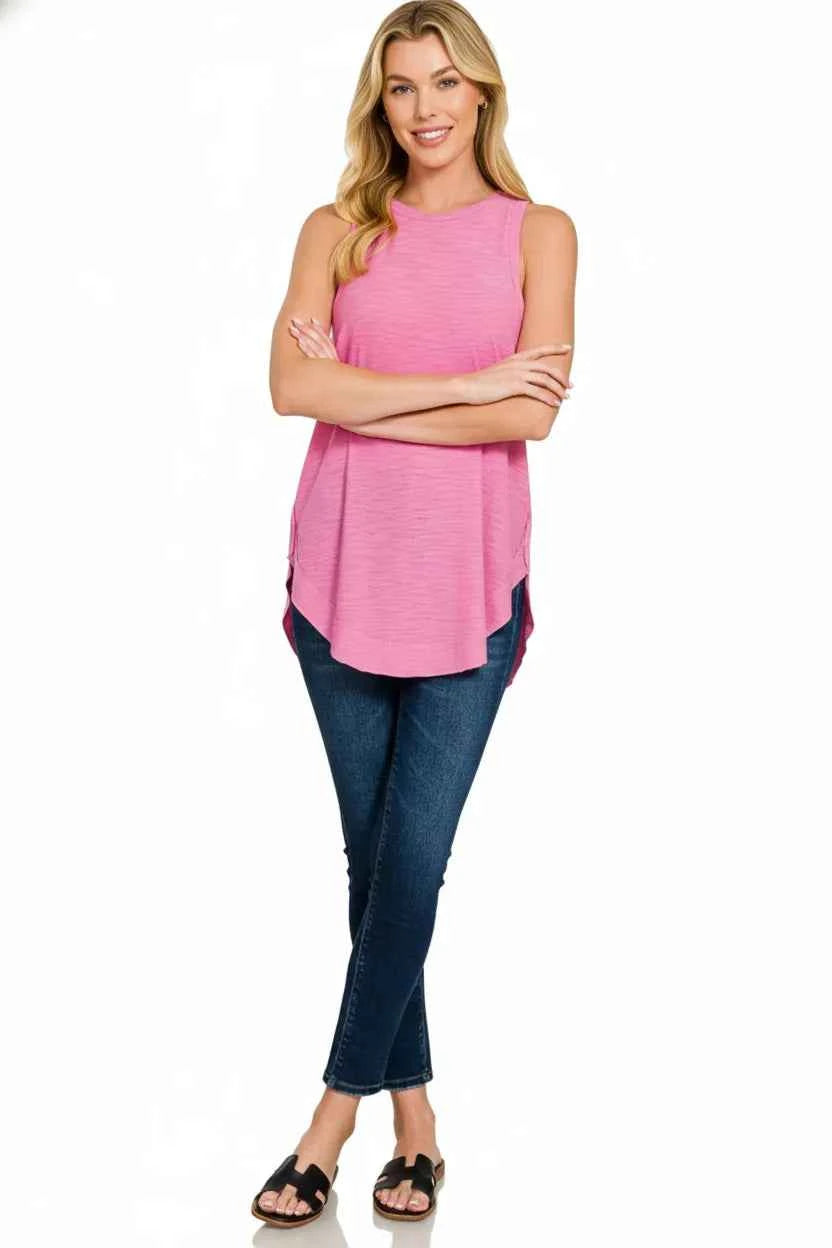 Zenana Curved Hem Slub Tunic Tank
