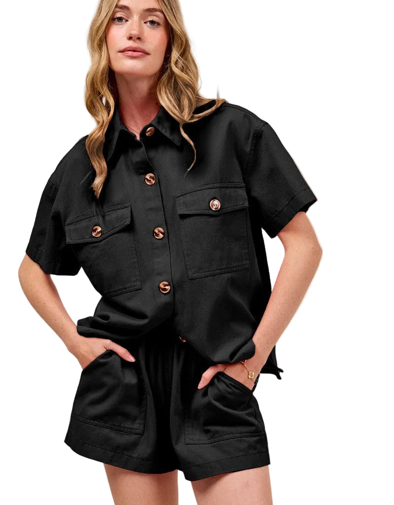 SO ME Button Down Denim Game Day Top and Shorts Set