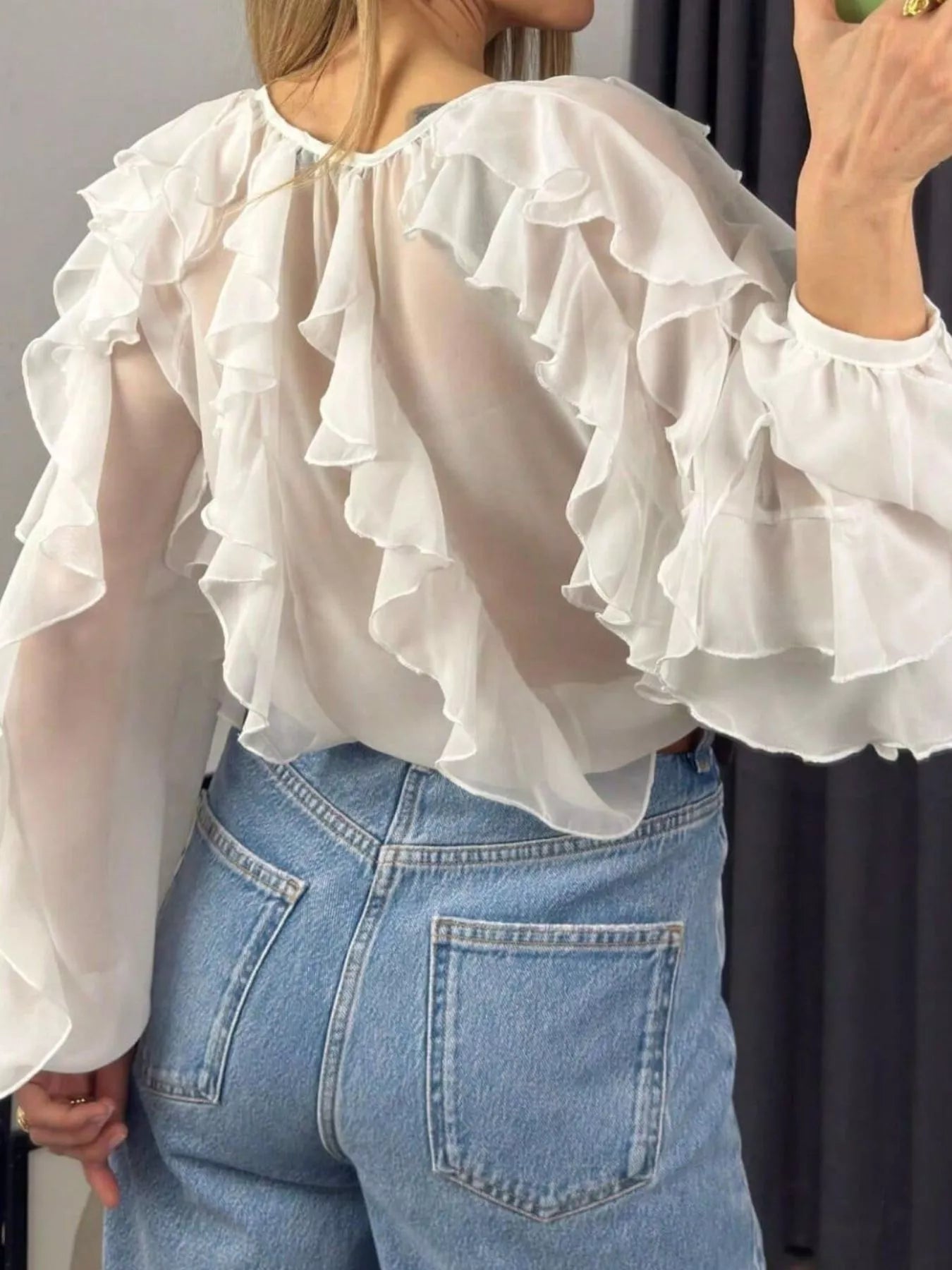 Womens Blouse Ruffled Layered Sheer Long Sleeve Top aab6b815-446b-48ab-be68-f0f22a2064be-Max-Origin Trendsi