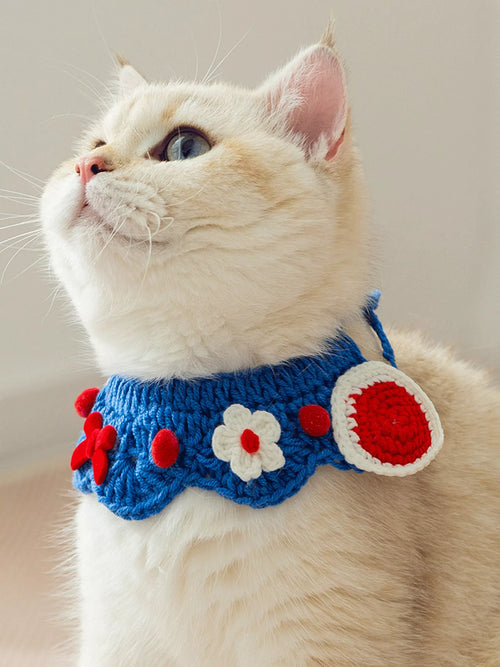 Knitted Floral Pet Collar in Various Sizes