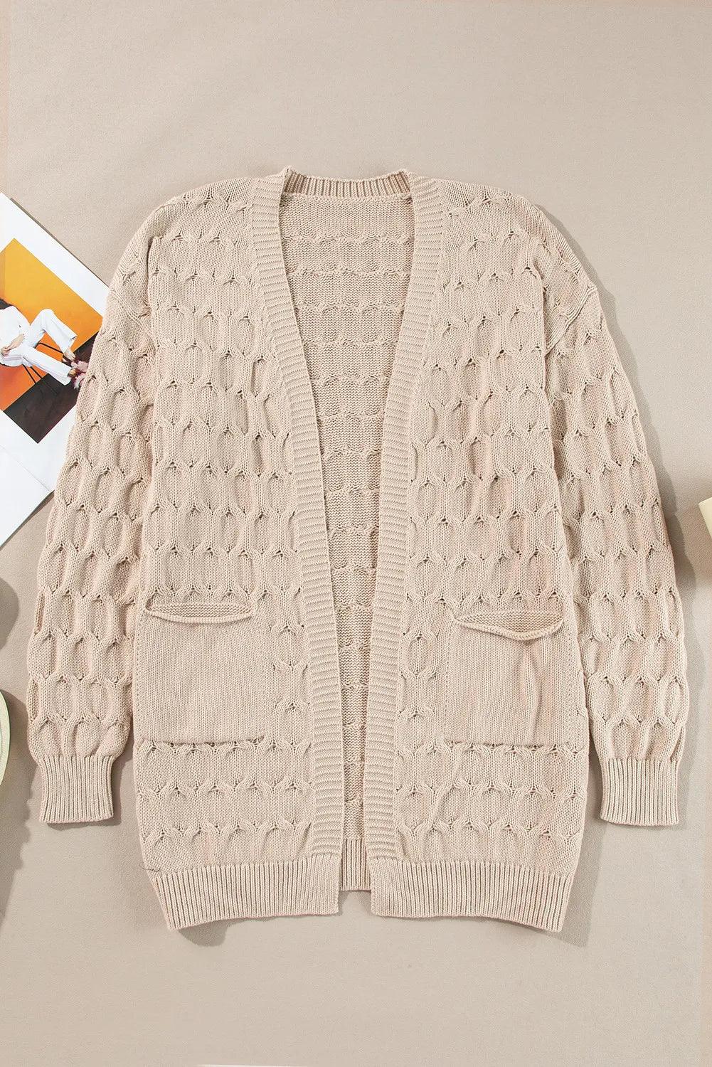 Cardigan 100% cotton Open Front Long Sleeve Cable Knit aabfd69a-1043-4a2a-bb4a-c8d65ab07589-Max Trendsi