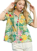Umgee Jacquard Bloomscape Floral Print Top