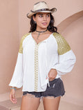Plus Size Sequin Tie-Neck Blouse with Dropped Shoulders