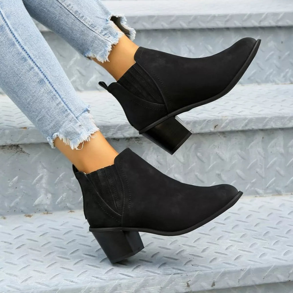 Women's Ankle Boots Pu Leather Point Toe Block Mid Heels Shoes aad798761ac94e5aa2bdb8d8ad9f8e67-Max-Origin Trendsi