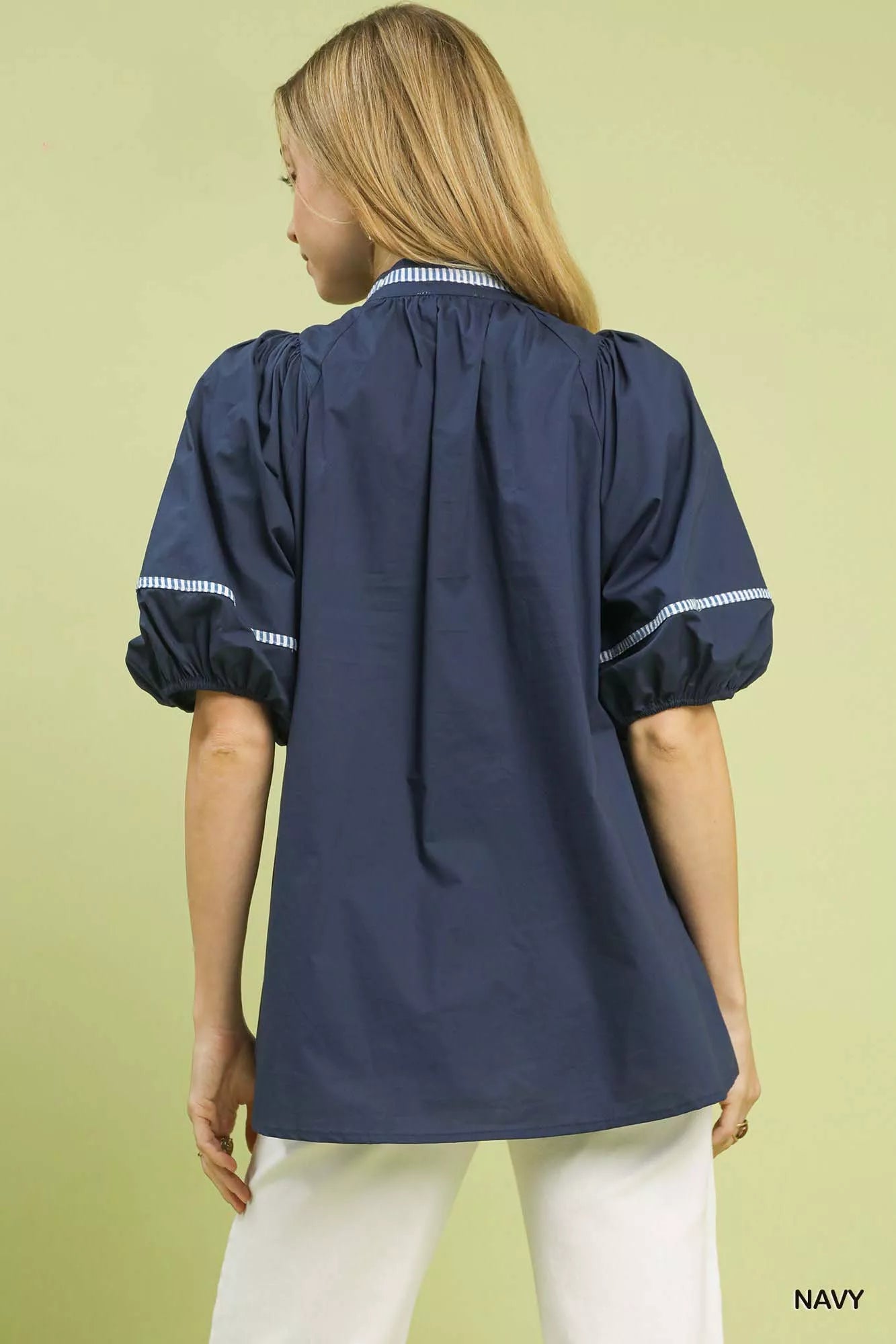 Umgee Womens Blouse Navy Floral Embroidered Puff Short Sleeve Top aadfdb8b-4875-4e5a-944d-e89aa21e7f52-Max-Origin Trendsi