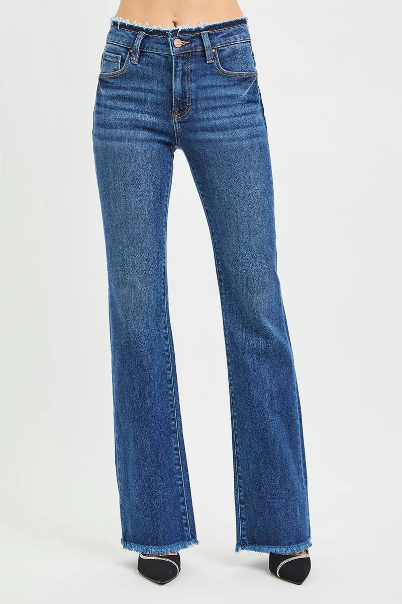 RISEN Bootcut Jeans Mid Rise Frayed Waistband Hem Detail Plus Sizes DARK aae06210d0f44284a380e820d16aa0a9-Max-Origin Trendsi