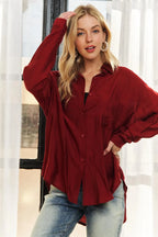 ADORA Linen Shirt Burgundy Oversized Pocketed Long Sleeve Top aae190cfdc6944e099d3635dc75cce26-Max-Origin Trendsi