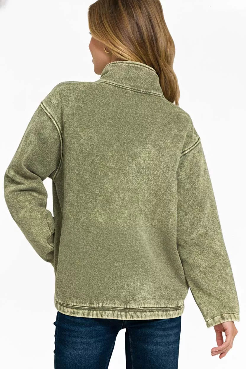 Zenana Sweatshirt Fleece Womens Olive Washed High Neck Kangaroo Pocket aae75ba8-8829-40ab-9584-158060a50ef8-Max-Origin Trendsi