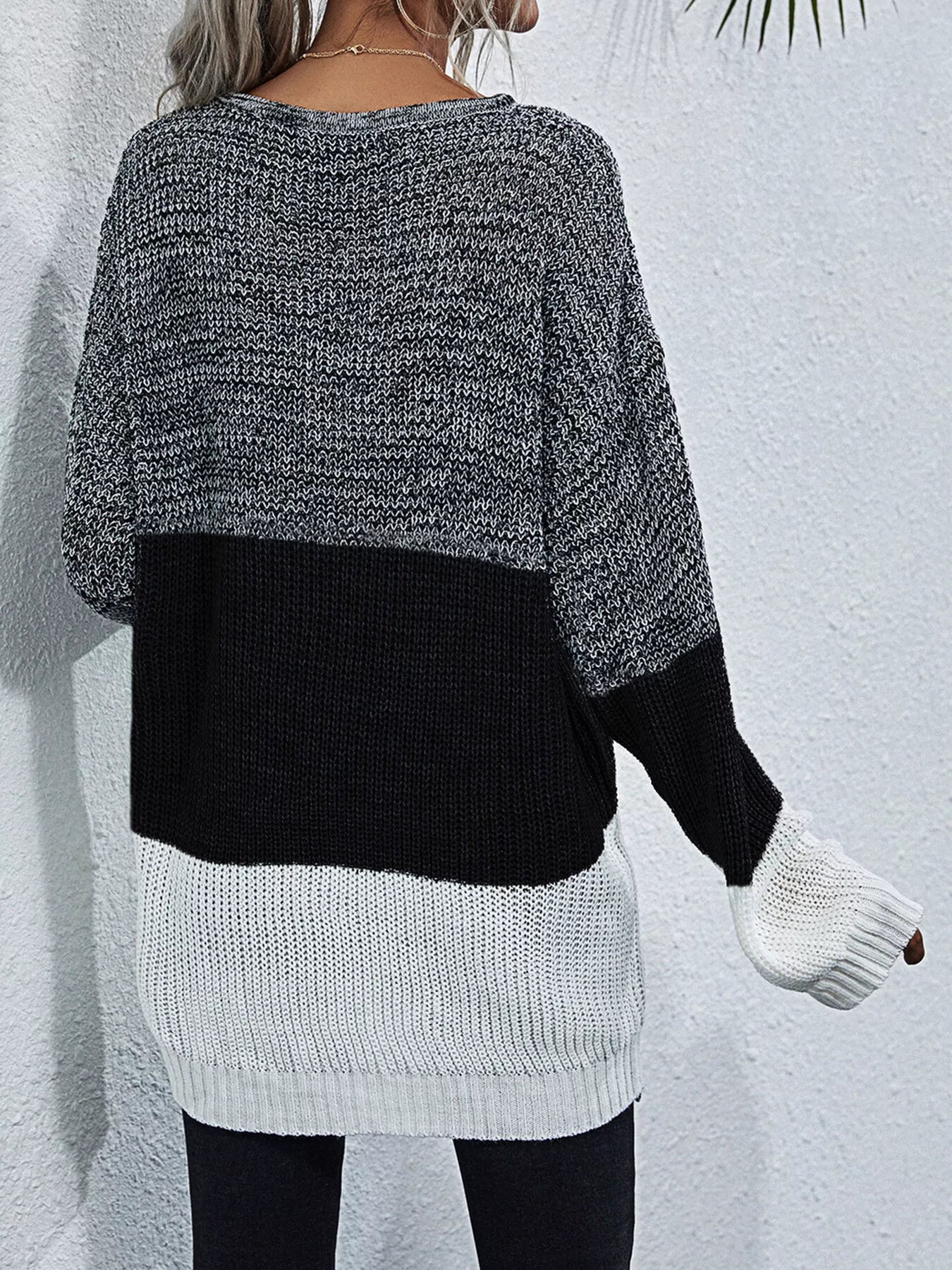 Women's Oversized Sweater Color Block Stripe Knit Round Neck Long Sleeve aaefe1fb412a498cbfa3f1ffbf63f4a7-Max-Origin Trendsi
