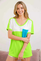 BiBi Color Block Neon Trim Pocket T-Shirt