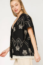 Umgee Kimono Black Floral Embroidered Open Front Fringe Women's Top aaf3c602-031d-4fc4-9cdb-e0963a84bb4f-Max-Origin Trendsi