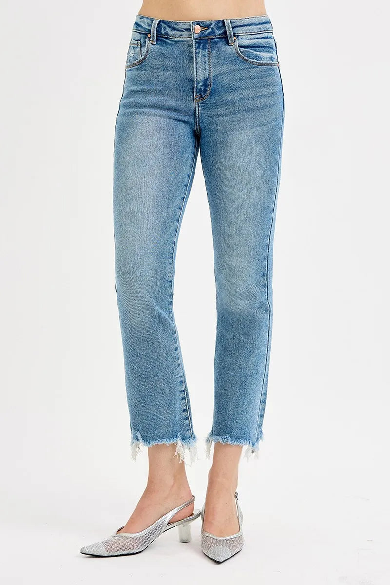 RISEN Jeans Crop Straight Slim Women's High Rise Raw Frayed Hem Denim aaf8c7e4e56a4eb6ad76e63a6675f36b-Max-Origin Trendsi