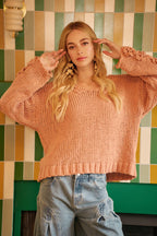 BiBi Womens Sweater Chunky Knit with Flower Detail Sleeves Peach ab15d22292ef4a328630bdff52b368f8-Max-Origin Trendsi