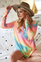 BiBi Womens Tie Dye Top V-neck Terry Pastel With Sequins Long Sleeve ab20e223d3ce424dac487e861b7896df-Max-Origin Trendsi