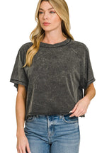 Zenana Acid Washed Round Neck Cropped T-Shirt